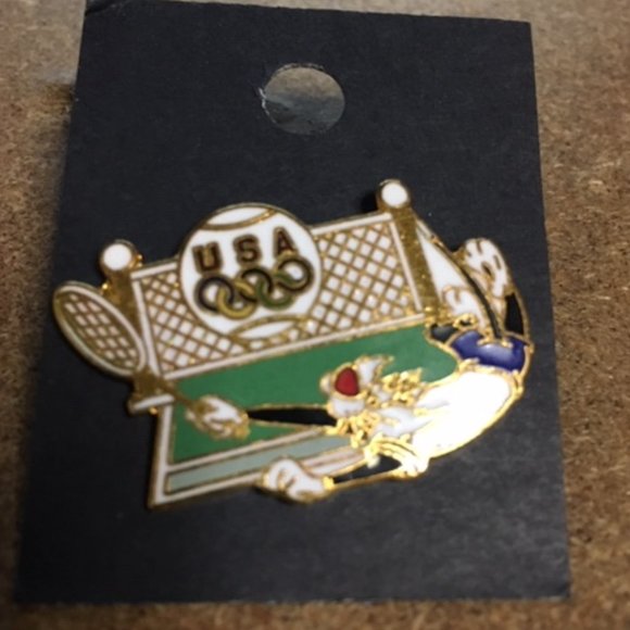 VTG TWO USA Olympic Enamel Pins Atlanta 1996 Tweety Bird Sylvester Cat 1.25" - Picture 2 of 6